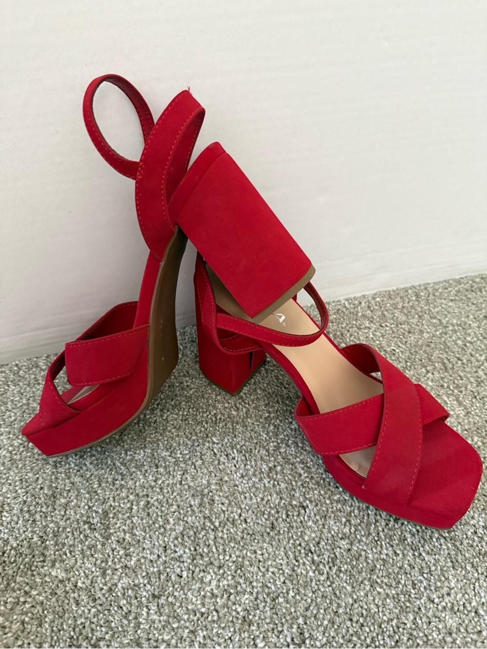 Soda Red Suede Platform Block Heel Sandals